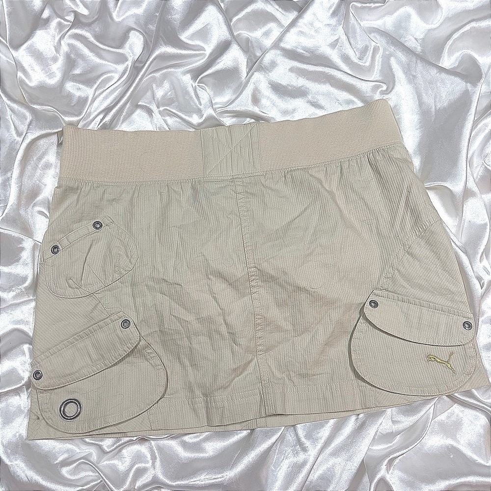 y2k Puma Mini Skirt Tan Excellent Cargo Utility Corduroy Pockets Grommet S